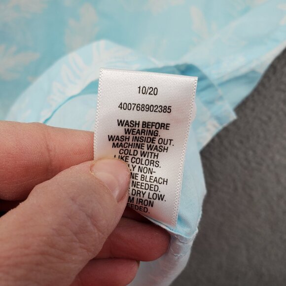 Hawaiian Short Sleeve Blue Button Up Shirt Pocket 2XL Palm Leaves - Picture 7 of 9